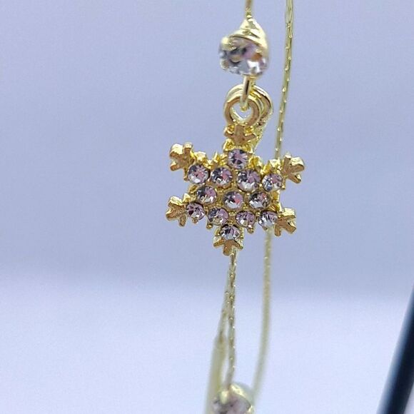 Dainty CZ Snowflake Earrings Gold Thread Dangle Holiday Wedding Formal Jewelry - Picture 5 of 8